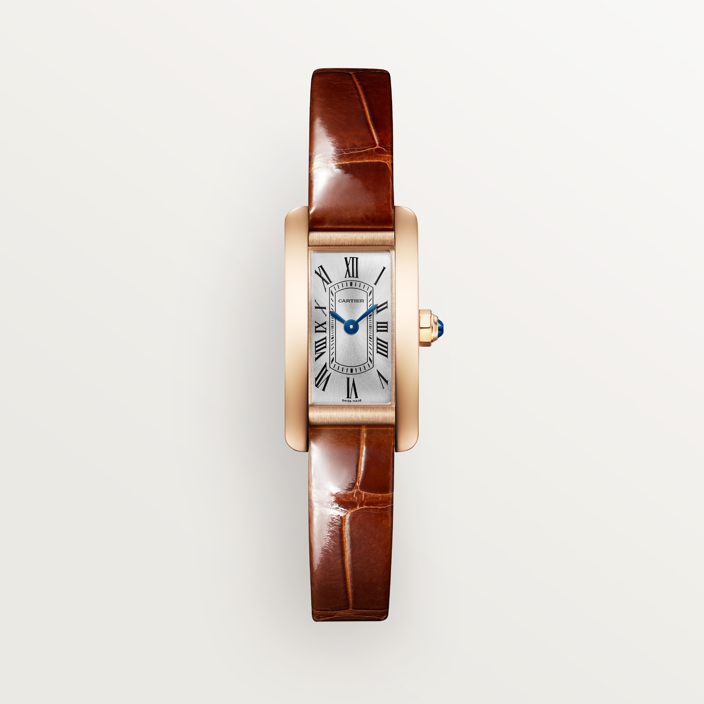 Cartier Tank Américaine, Mini model, quartz movement, rose gold, leather WGTA0341