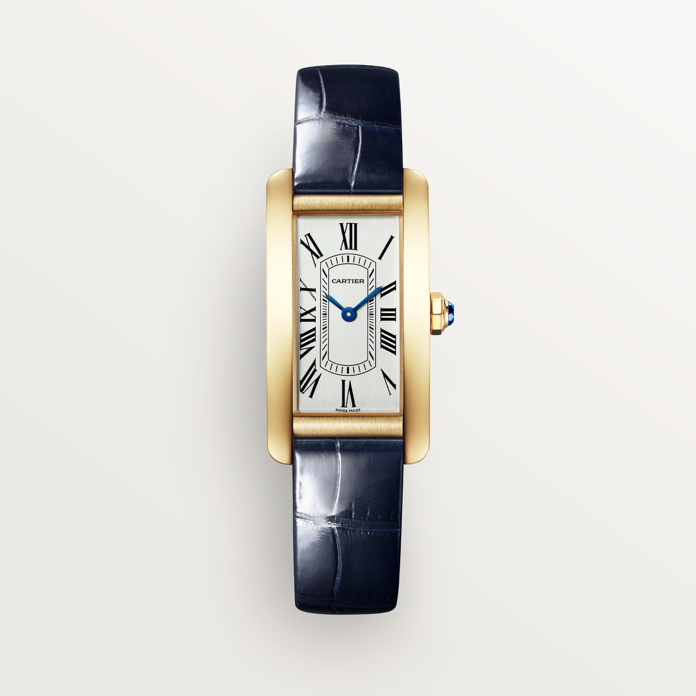 Cartier Tank Américaine, Small model, quartz movement, yellow gold, leather WGTA0356