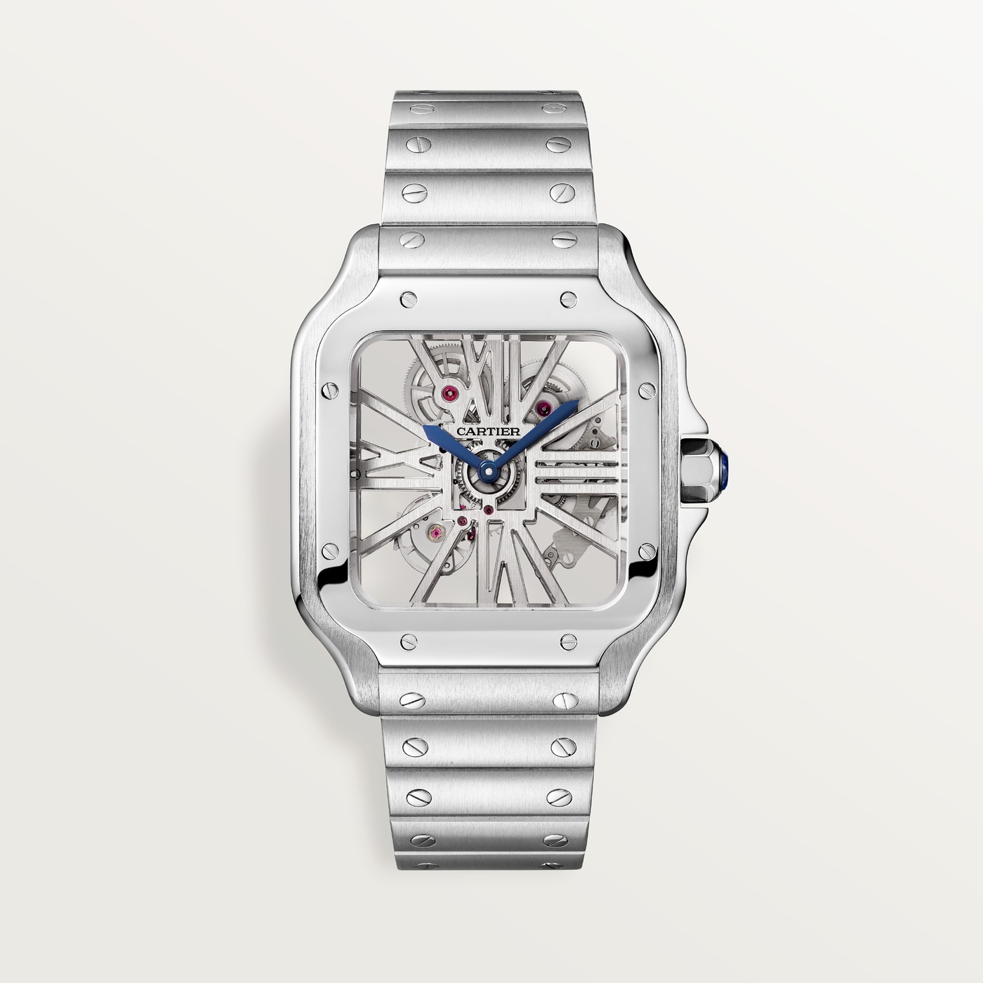 Santos de Cartier skeleton, Large model, hand-wound mechanical movement, steel WHSA0015