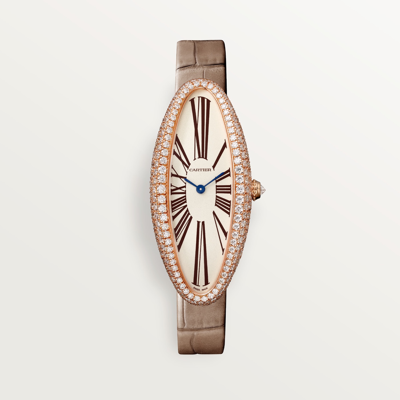 Cartier Baignoire Allongée, Medium model, hand-wound mechanical movement, rose gold, diamonds WJBA0006