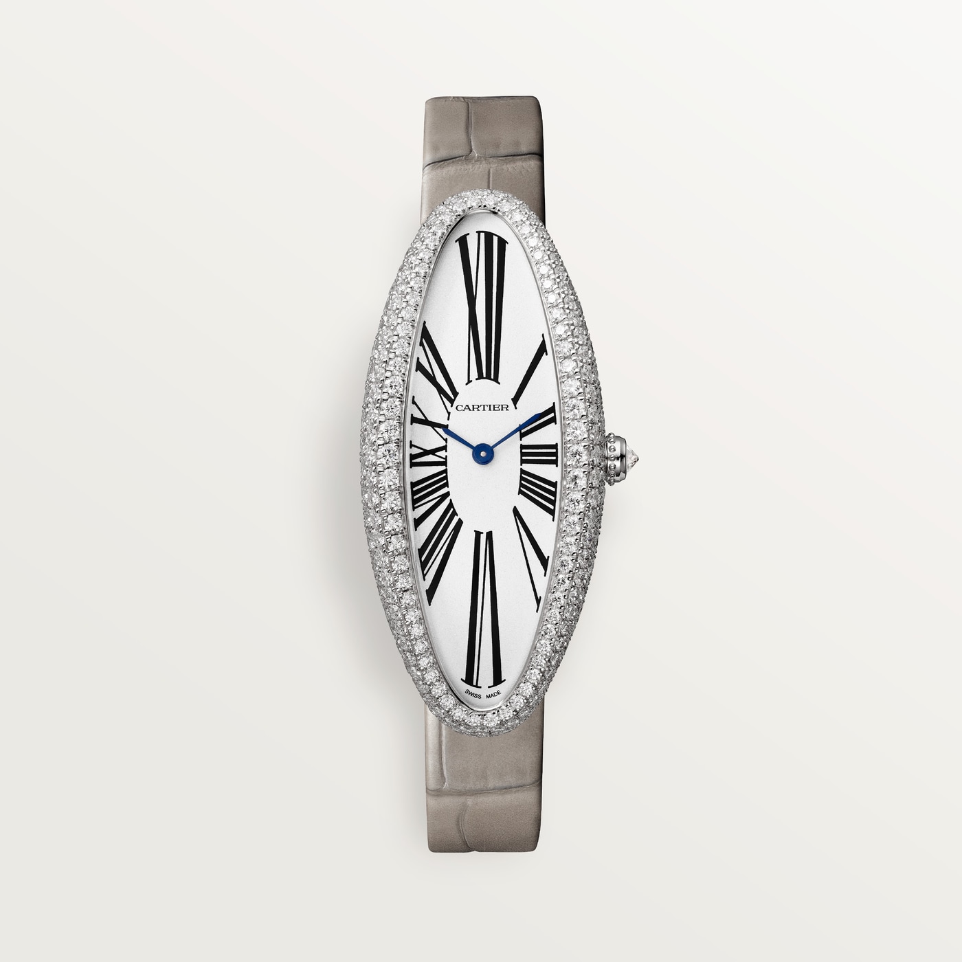 Cartier Baignoire Allongée, Medium model, hand-wound mechanical movement, white gold, diamonds WJBA0007