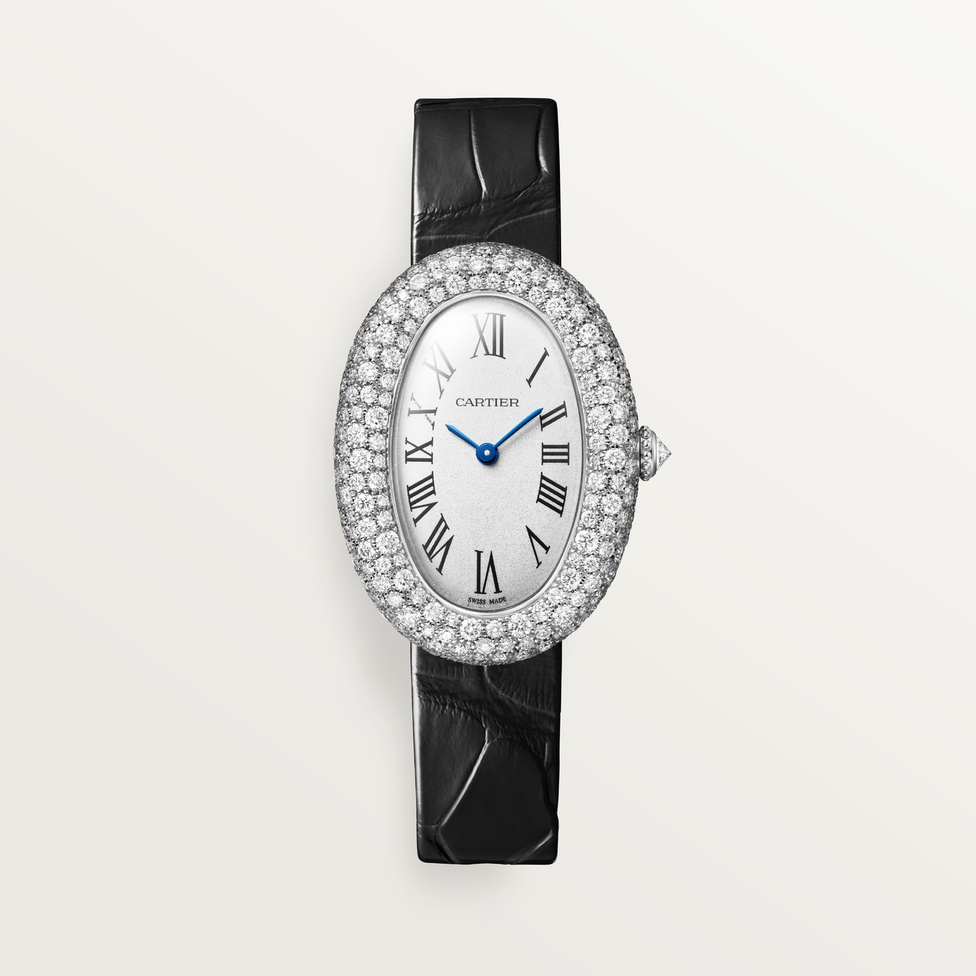 Cartier Baignoire, Medium model, quartz movement, white gold, diamonds, leather WJBA0046