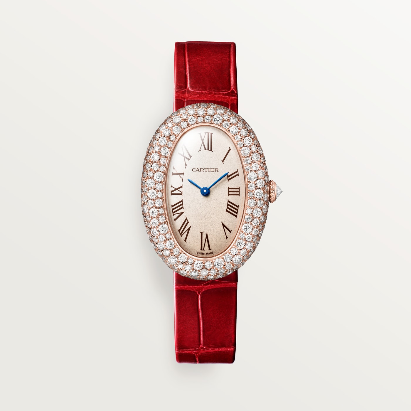 Cartier Baignoire, Medium model, quartz movement, rose gold, diamonds, leather WJBA0047