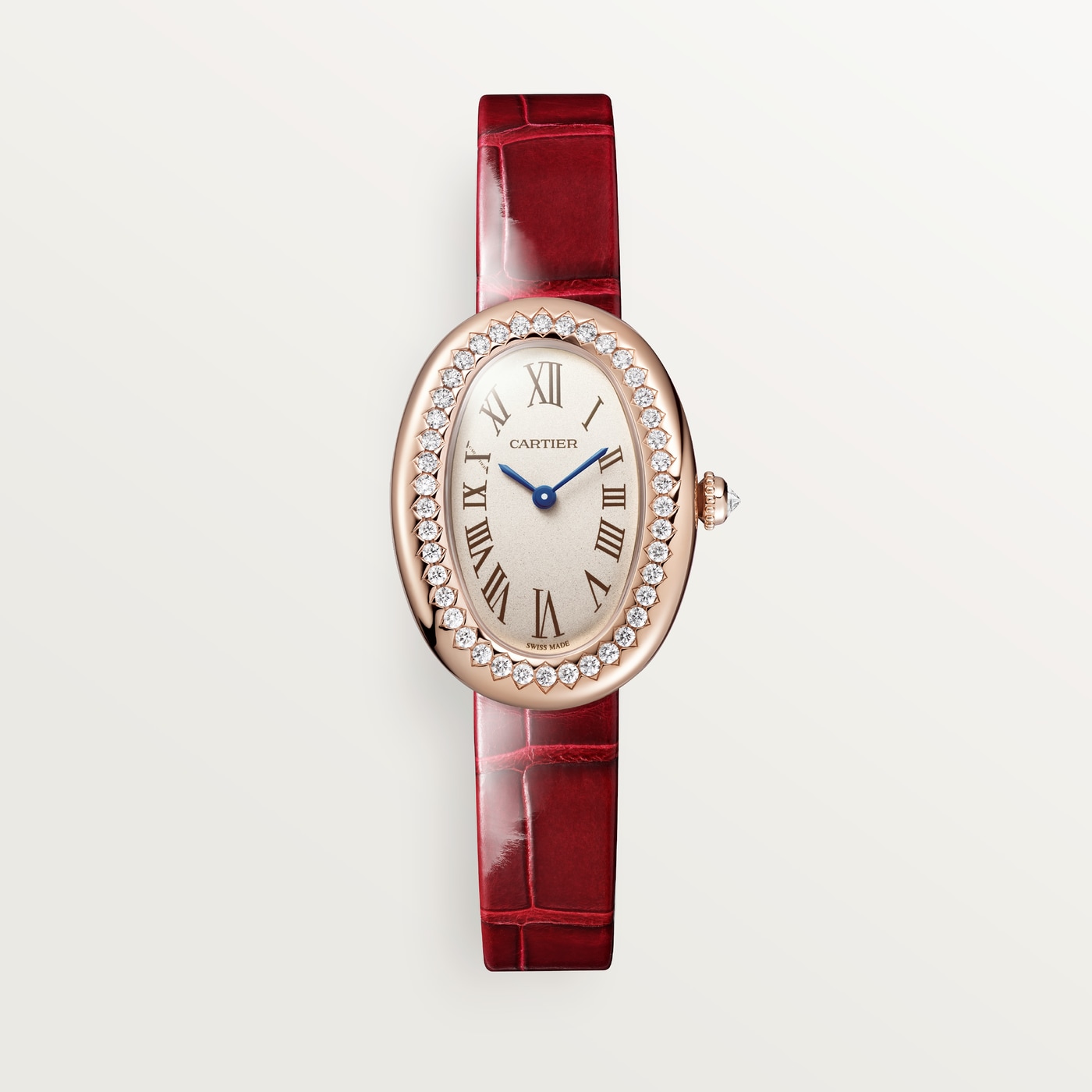 Cartier Baignoire, Small model, quartz movement, rose gold, diamonds, leather WJBA0053