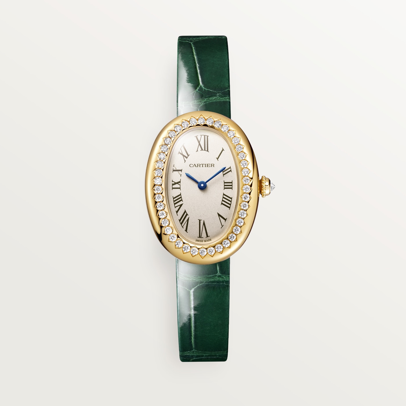 Cartier Baignoire, Small model, quartz movement, yellow gold, diamonds, leather WJBA0054