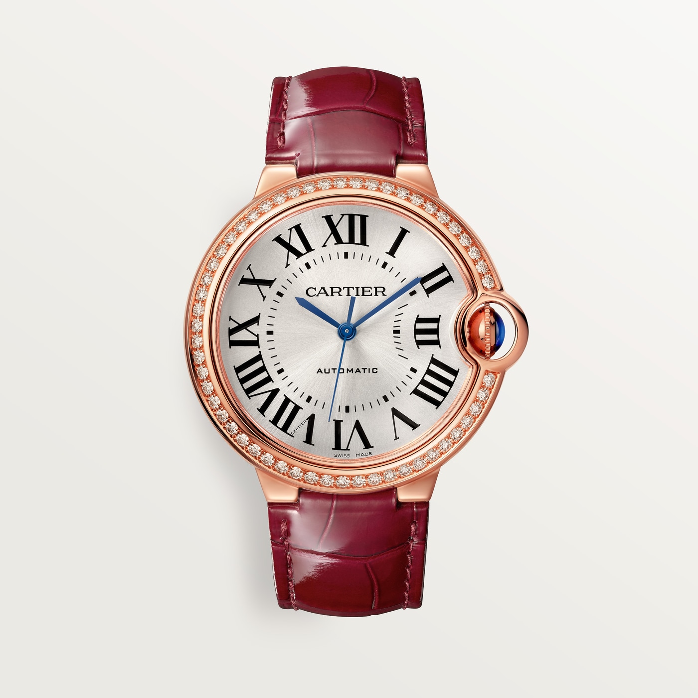 Ballon Bleu de Cartier, 36mm, automatic movement, rose gold, diamonds, leather WJBB0034