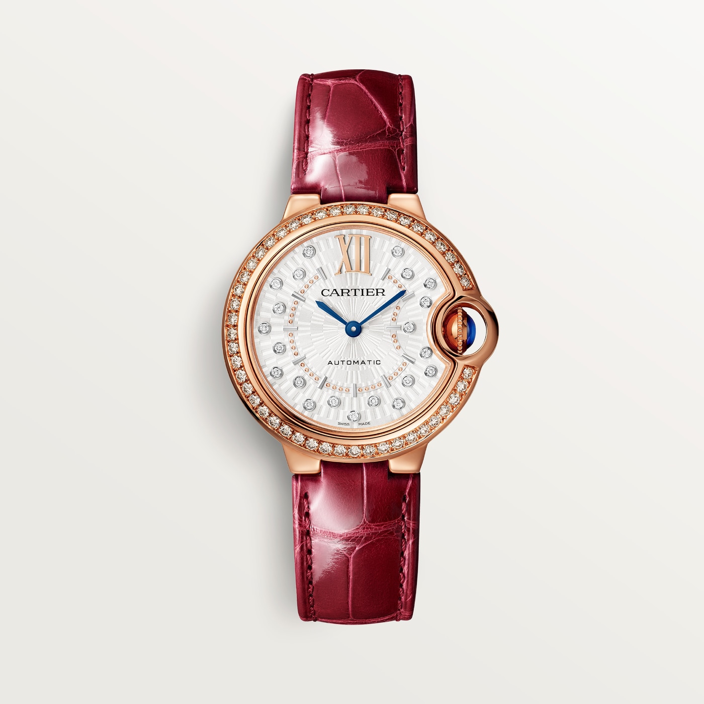 Ballon Bleu de Cartier, 33 mm, automatic mechanical movement, rose gold, diamonds, leather WJBB0080