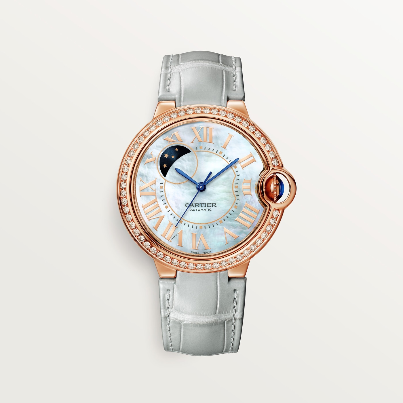Ballon Bleu de Cartier, 36 mm, automatic movement, rose gold, diamonds, leather WJBB0086