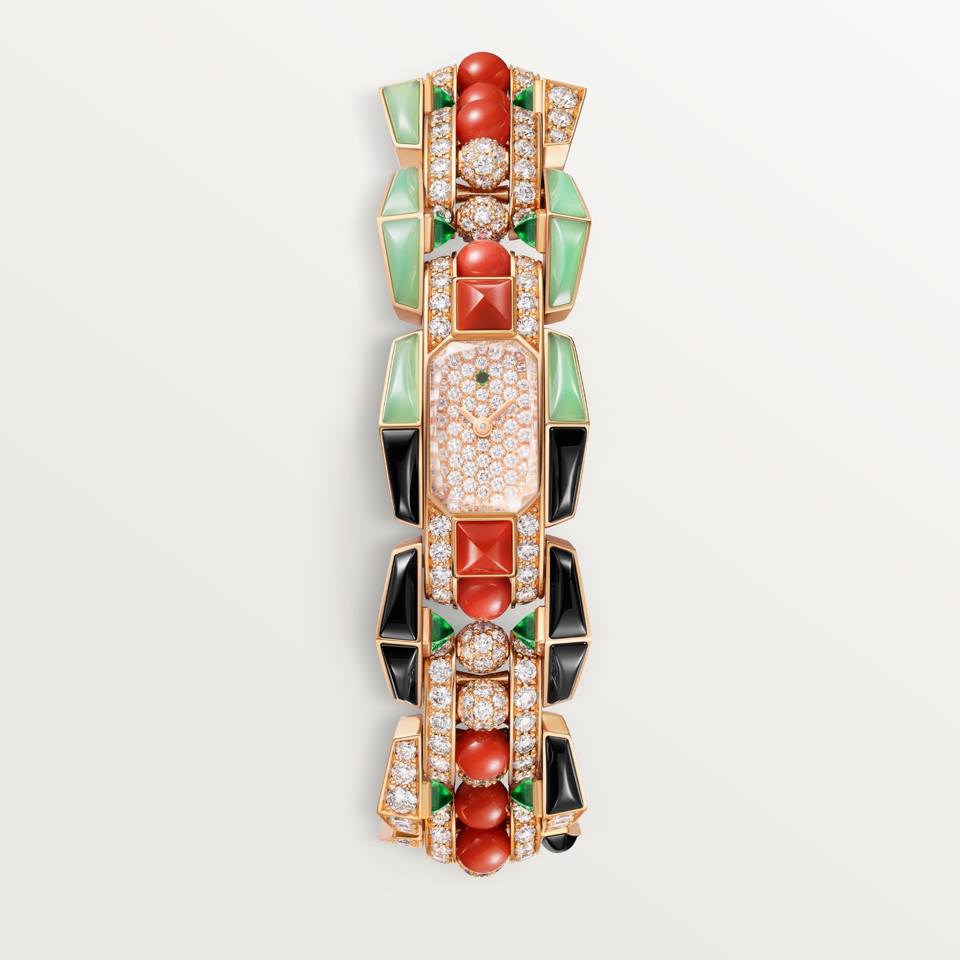 Cartier Clash [Un]limited, Small model, quartz movement, rose gold, diamonds, spinels, tsavorites, coral, chrysoprase WJMB0004