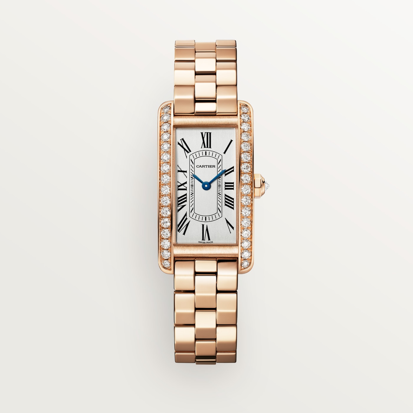 Cartier Tank Américaine, Small model, quartz movement, rose gold, diamonds WJTA0056