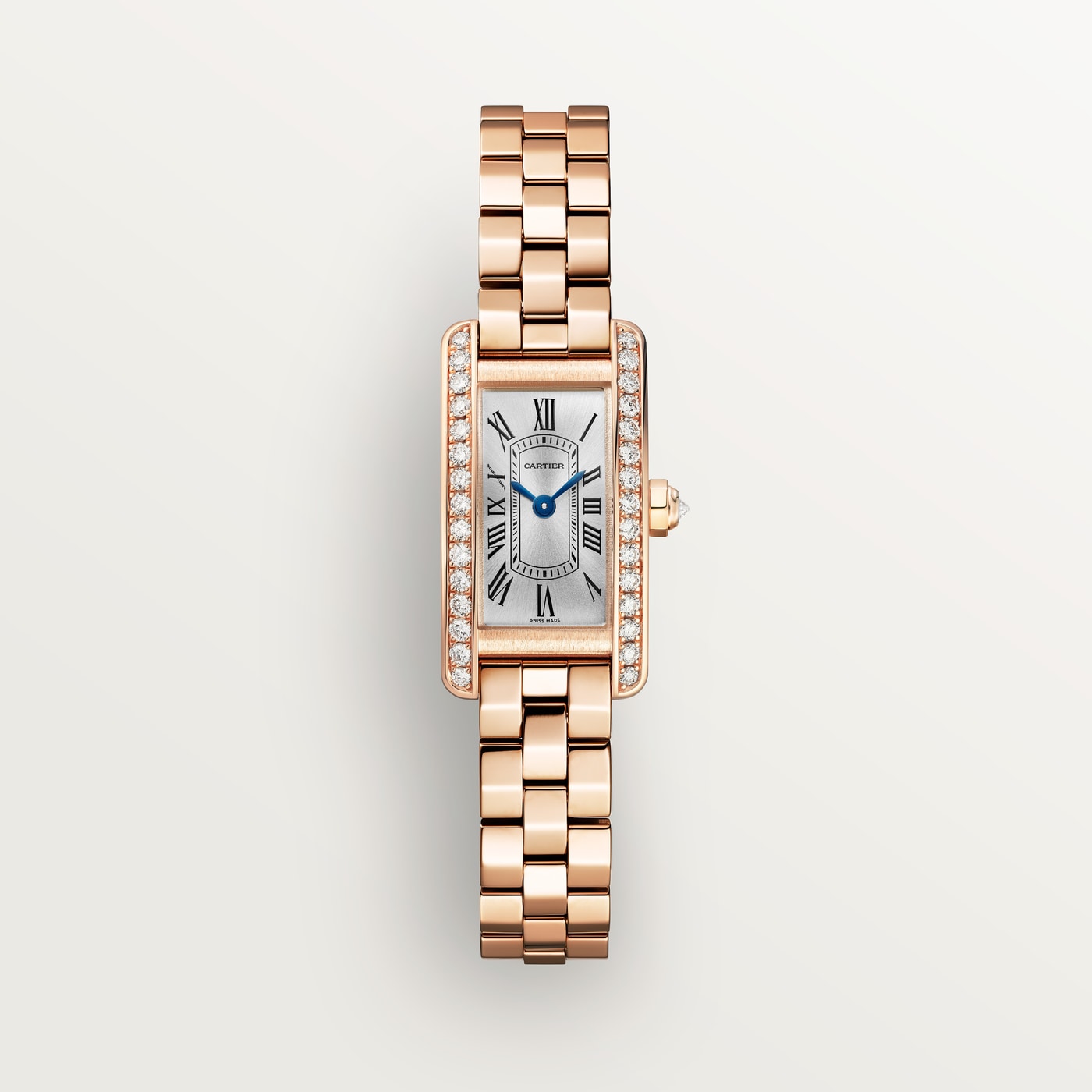 Cartier Tank Américaine, Mini model, quartz movement, rose gold, diamonds WJTA0057
