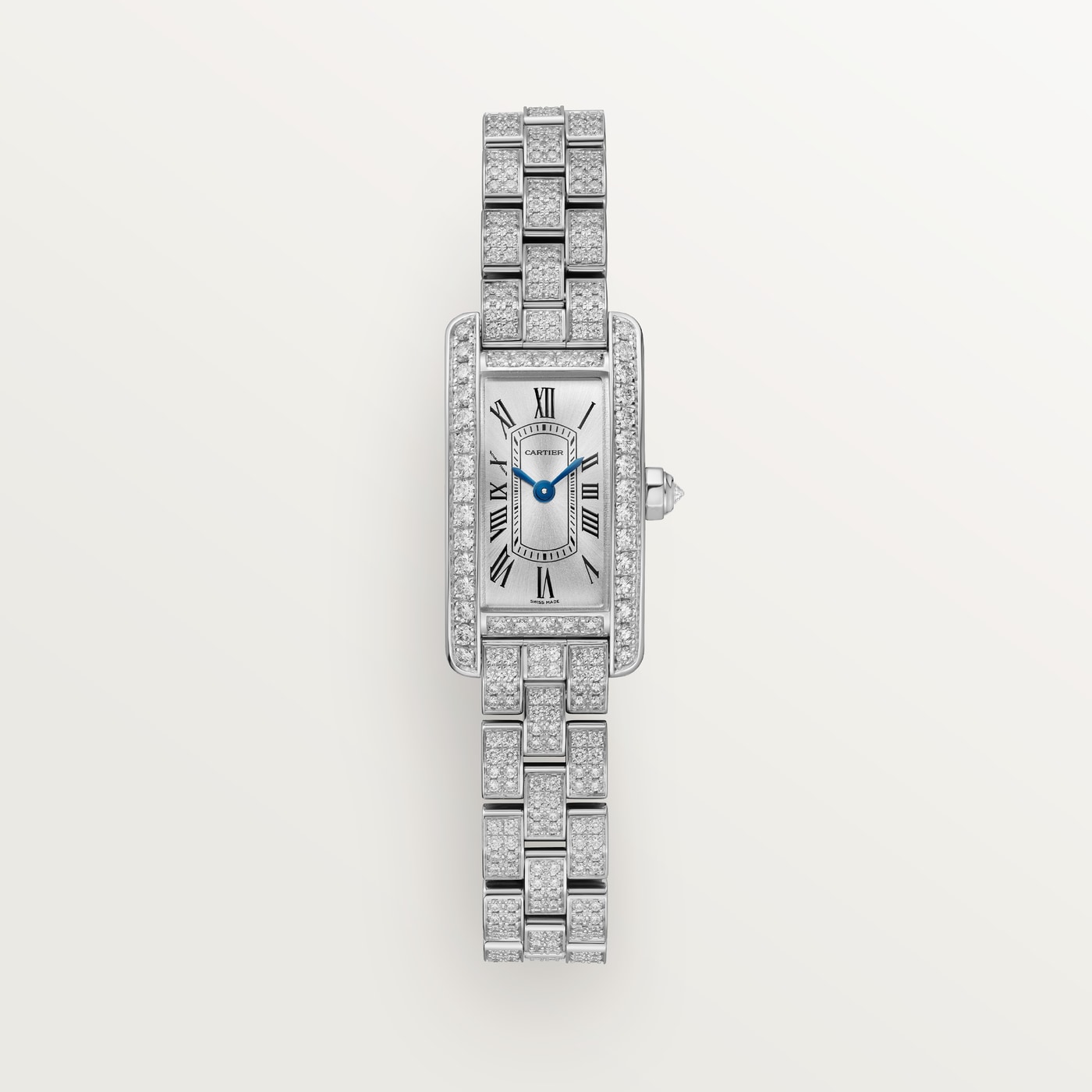 Cartier Tank Américaine, Mini model, quartz movement, white gold, diamonds WJTA0060