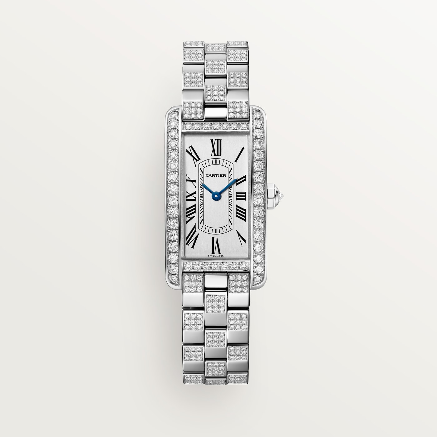 Cartier Tank Américaine, Small model, quartz movement - high autonomy, white gold, diamonds WJTA0068