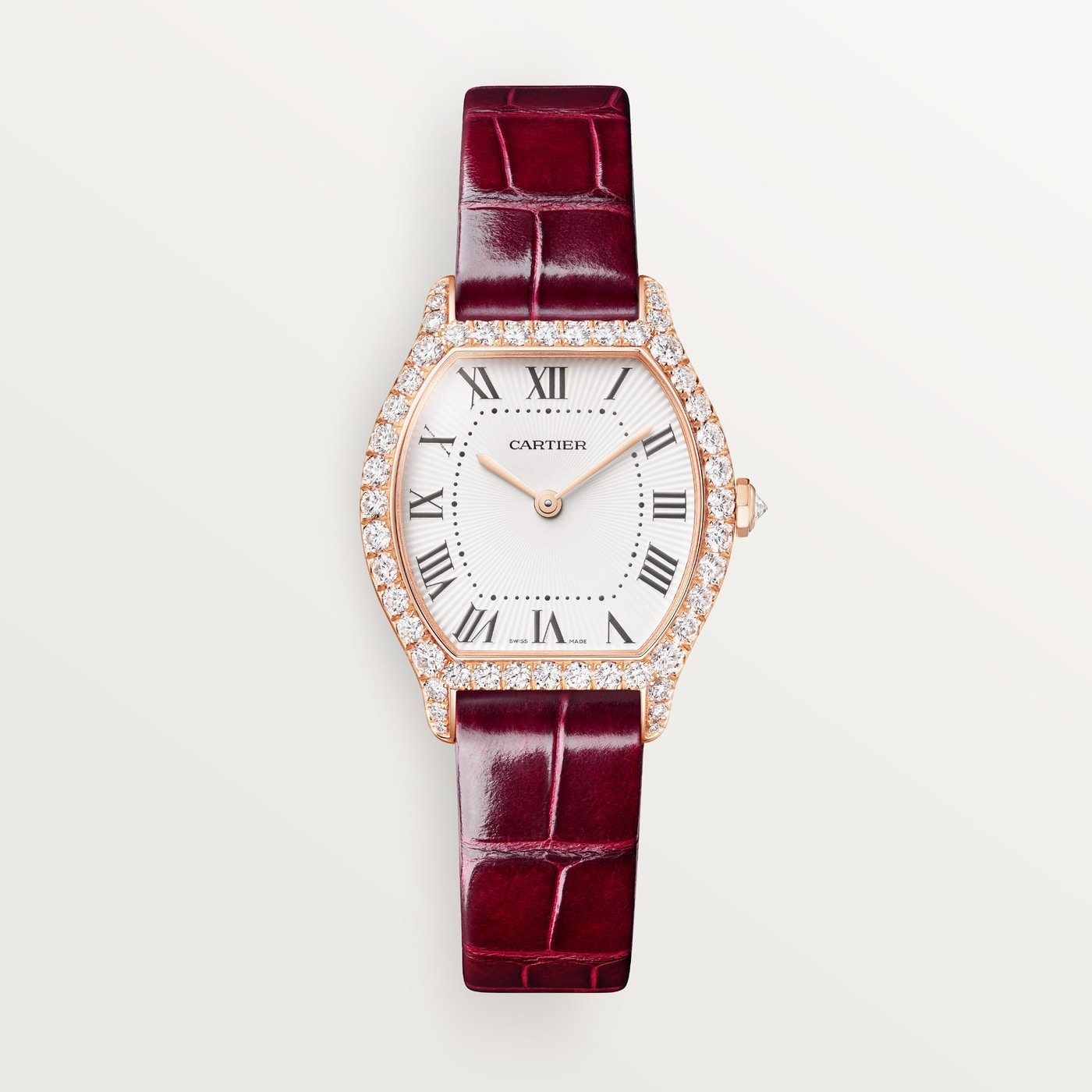 Cartier Tortue, Small model, quartz movement, rose gold, diamonds, leather WJTO0012