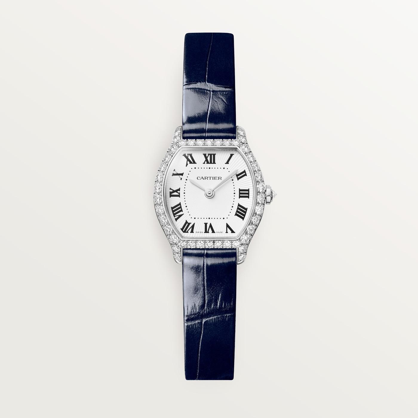 Cartier Tortue, Mini model, quartz movement, white gold, diamonds, leather WJTO0013