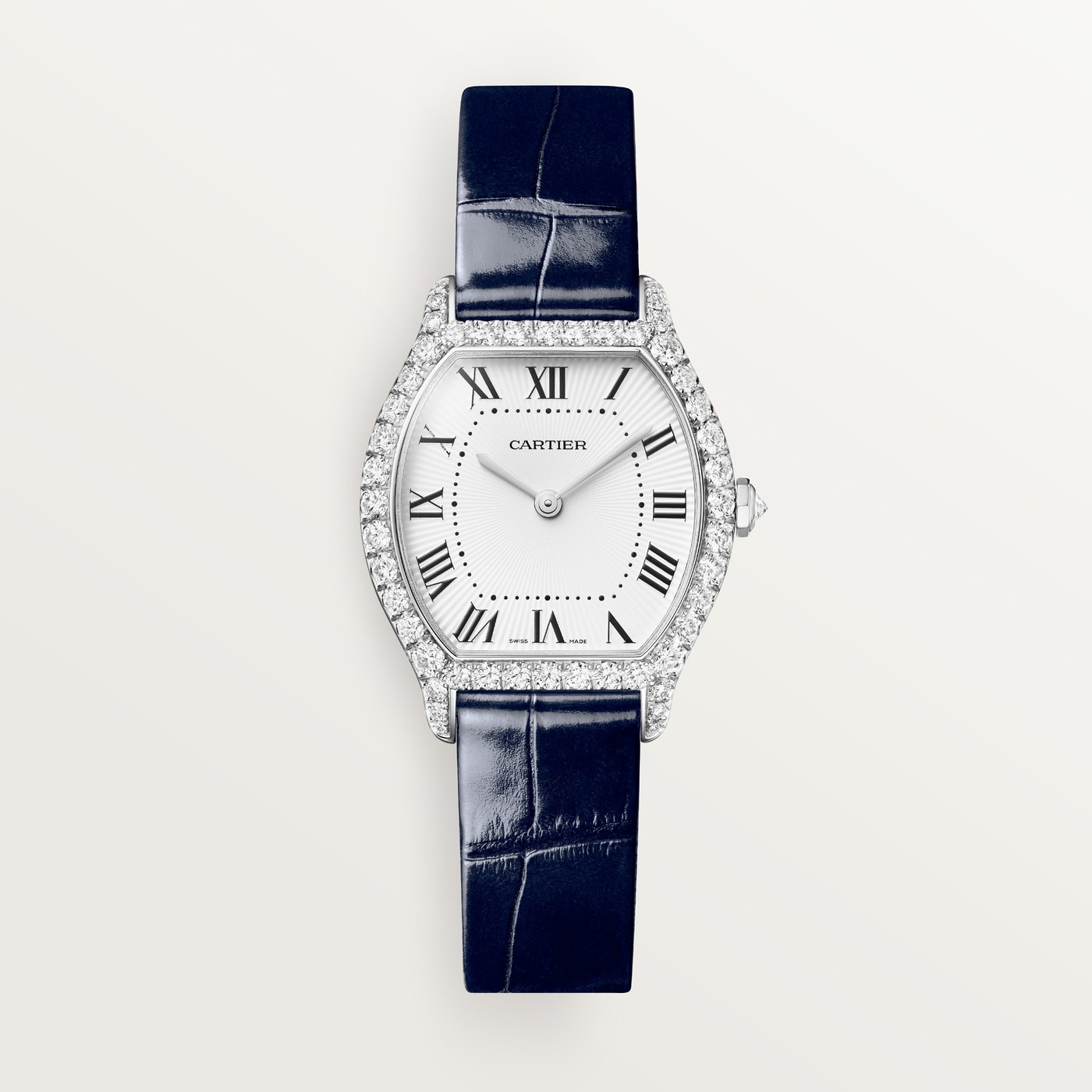 Cartier Tortue, Small model, quartz movement, white gold, diamonds, leather WJTO0014