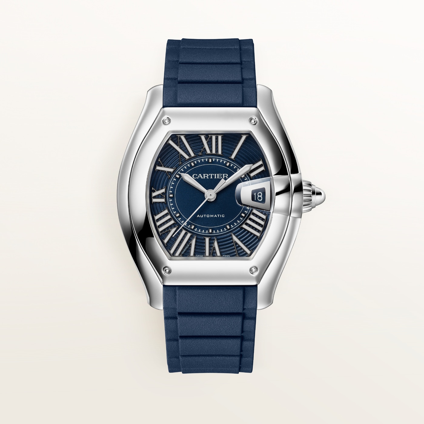 Cartier Roadster, Large model, automatic movement, steel, interchangeable metal bracelet and rubber straps WSRD0014