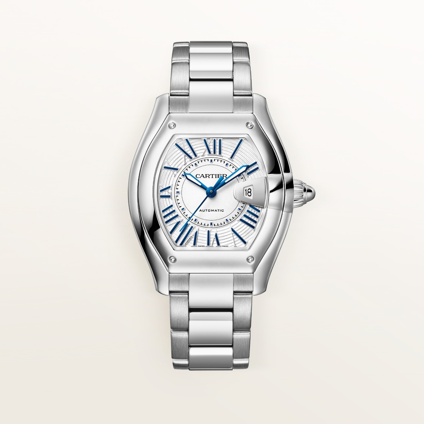 Cartier Roadster, Medium model, automatic movement, steel, interchangeable metal bracelet and leather strap WSRD0019