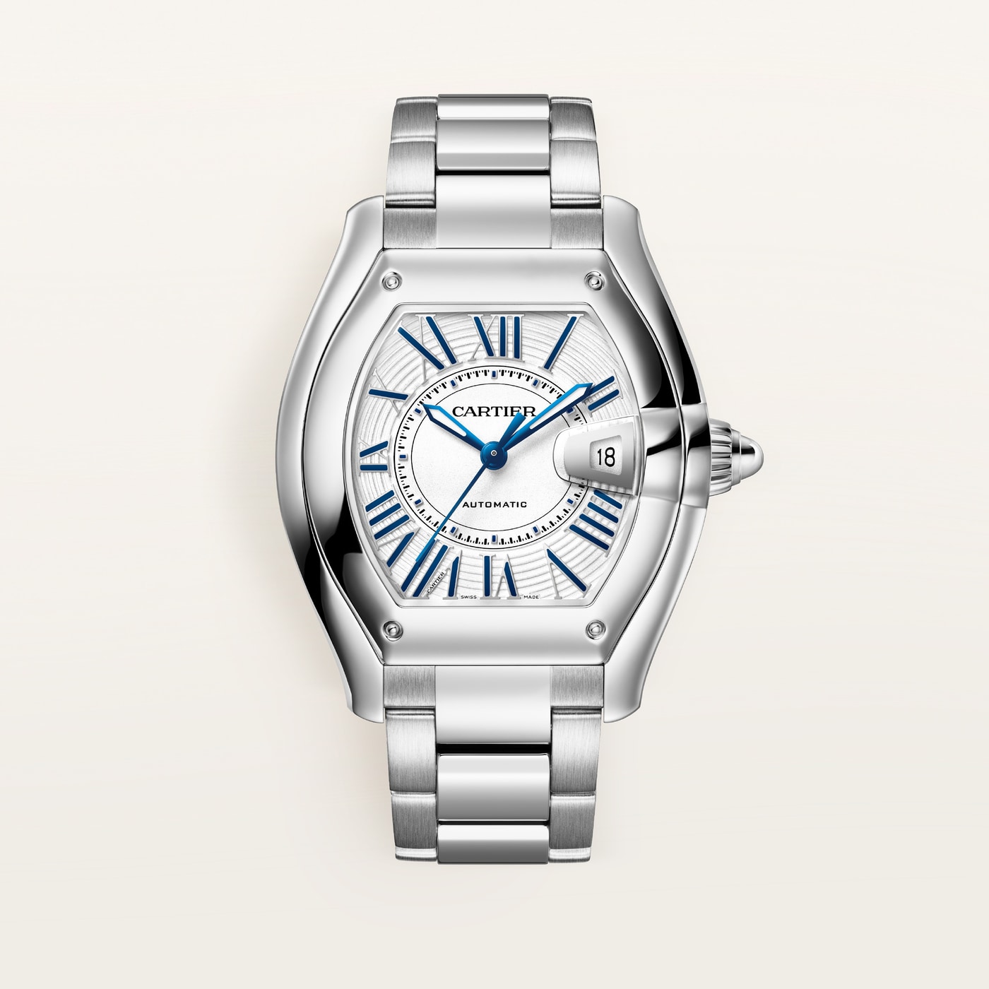 Cartier Roadster, Large model, automatic movement, steel, interchangeable metal bracelet and leather straps WSRD0020