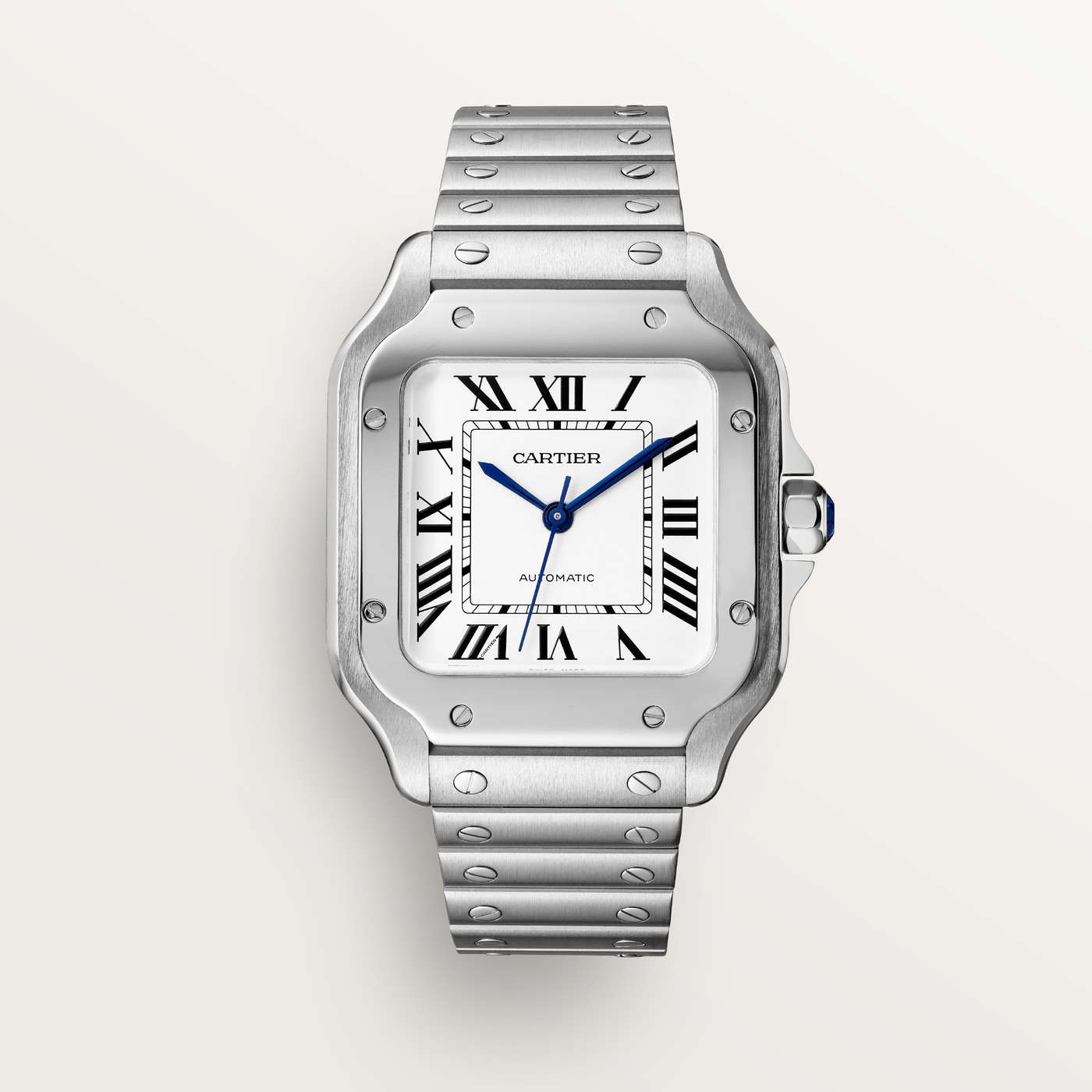 Santos de Cartier, Medium model, automatic movement, steel, interchangeable metal and leather bracelets WSSA0029