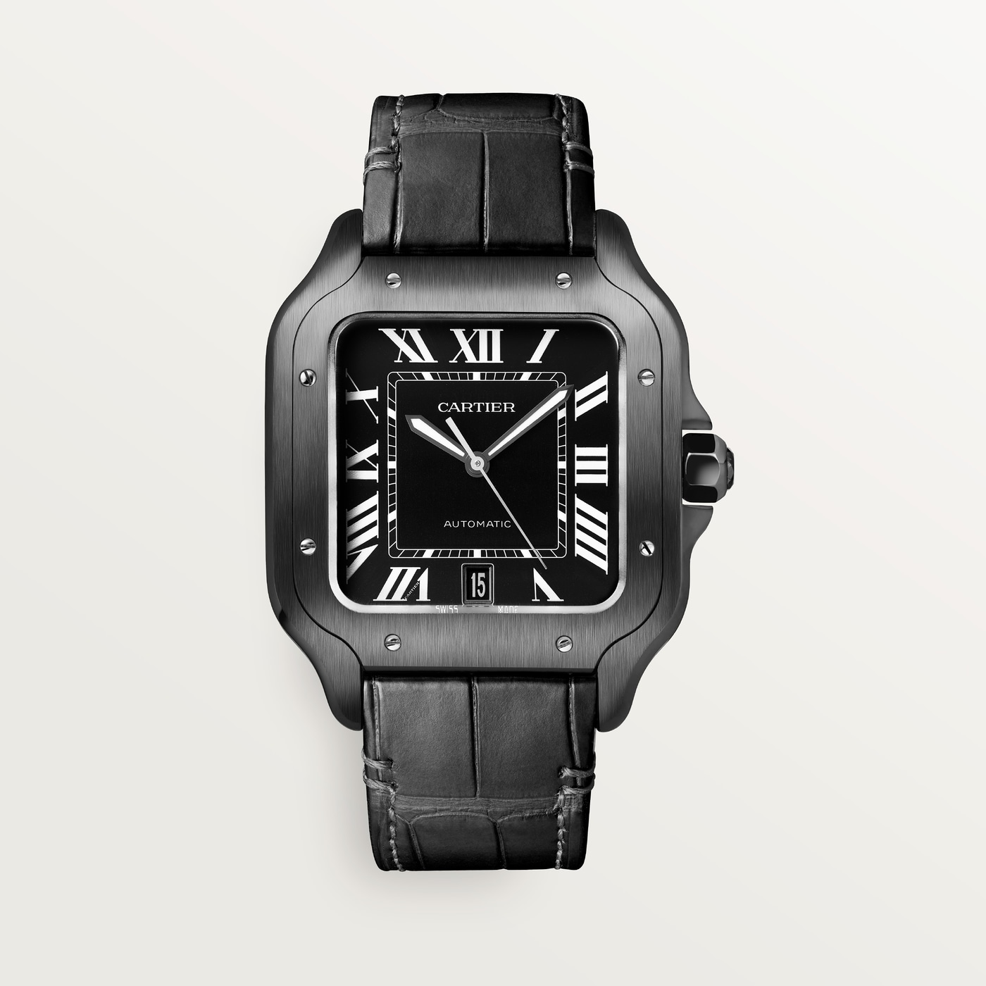 Santos de Cartier, Large model, automatic movement, steel, ADLC, interchangeable rubber and leather bracelets WSSA0039