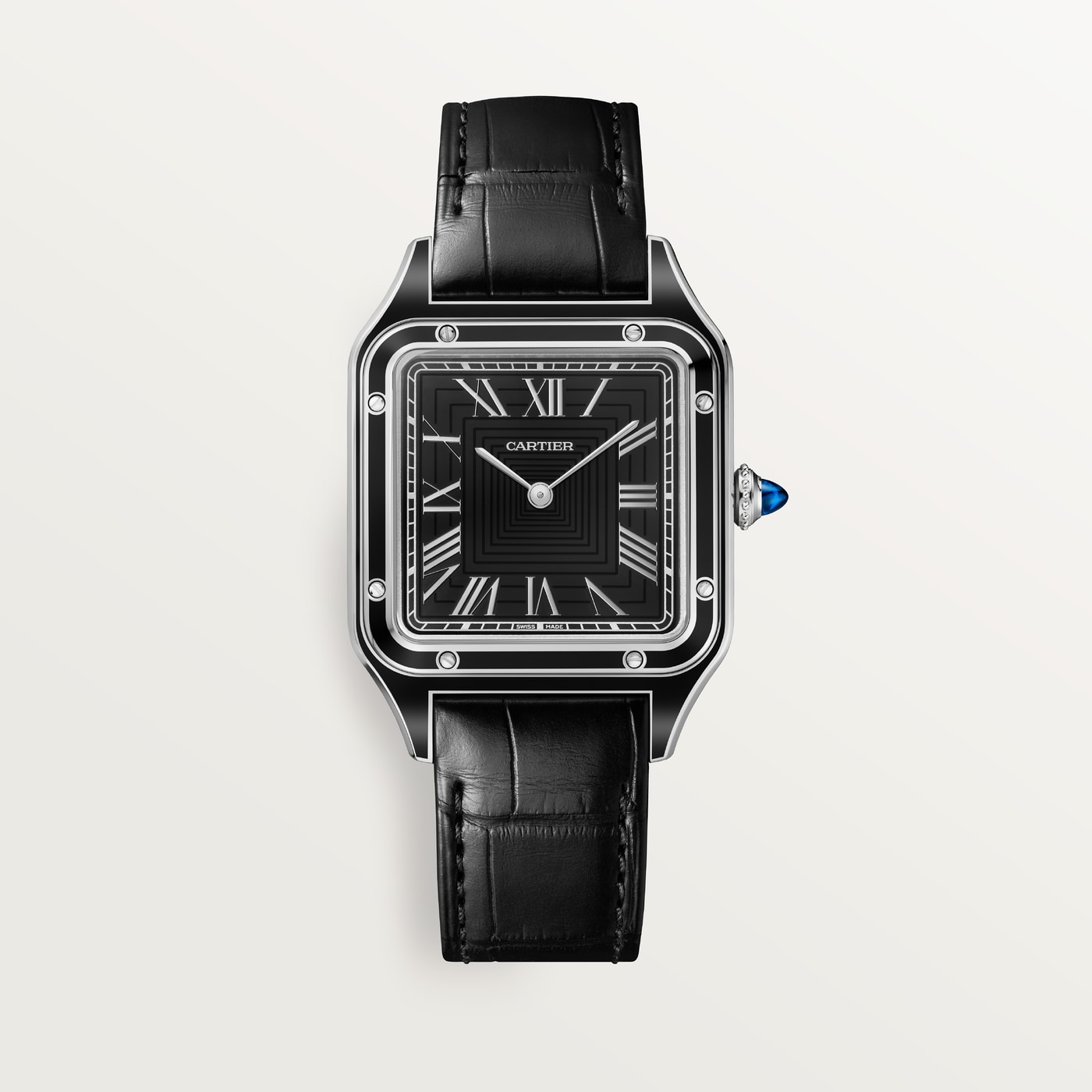 Cartier Santos-Dumont, Large model, hand-wound mechanical movement, steel, lacquer, leather WSSA0046