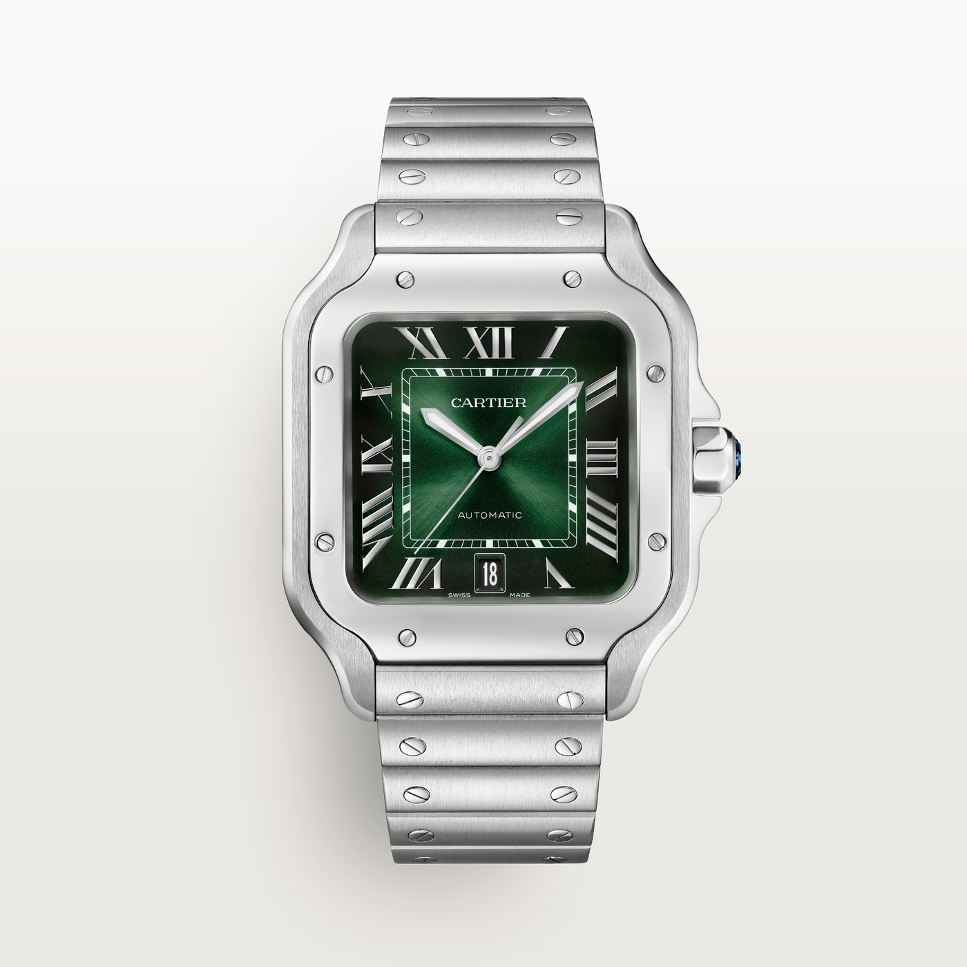 Santos de Cartier, Large model, automatic movement, steel, interchangeable metal and leather bracelets WSSA0062