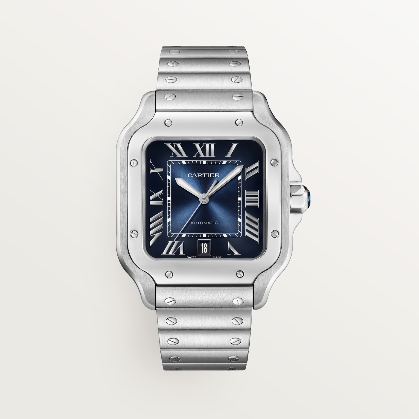 Santos de Cartier, Large model, automatic movement, steel, interchangeable metal and leather bracelets WSSA0071