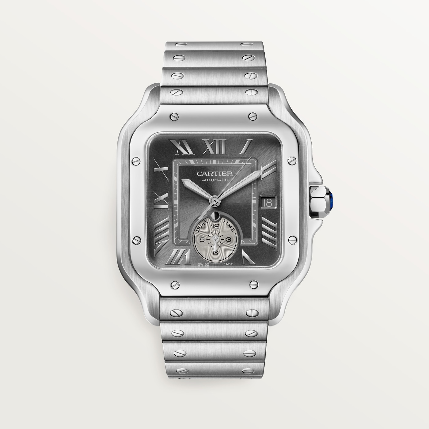 Santos de Cartier, Large model, automatic, dual time zone, steel WSSA0076