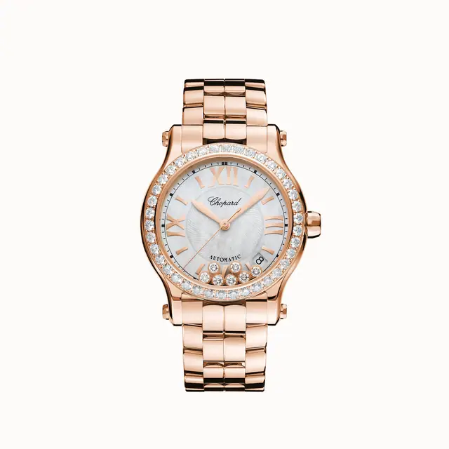 Chopard Happy Sport, 36 mm, automatic, ethical rose gold, diamonds 274808-5007