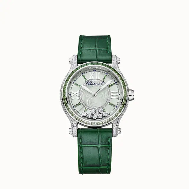 Chopard Happy Sport, 36 mm, automatic, ethical white gold, diamonds, tsavorites 274891-1028
