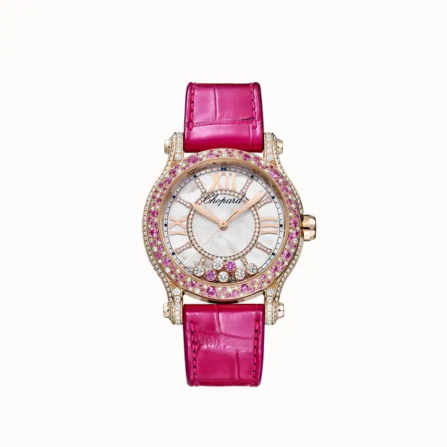 Chopard Happy Sport Joaillerie, 36 mm, automatic, ethical rose gold, diamonds, pink sapphires 274891-5028