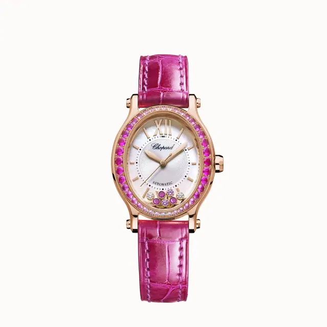 Chopard Happy Sport, 29 x 31 mm, automatic, ethical rose gold, diamonds, pink sapphires 275362-5003