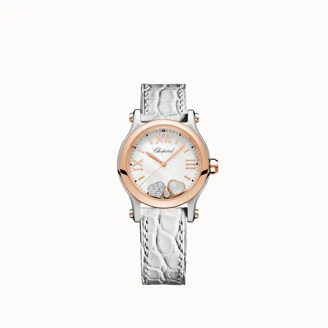 Chopard Happy Hearts, 30 mm, quartz, ethical rose gold, Lucent Steel™, diamonds, mother-of-pearl 278590-6005