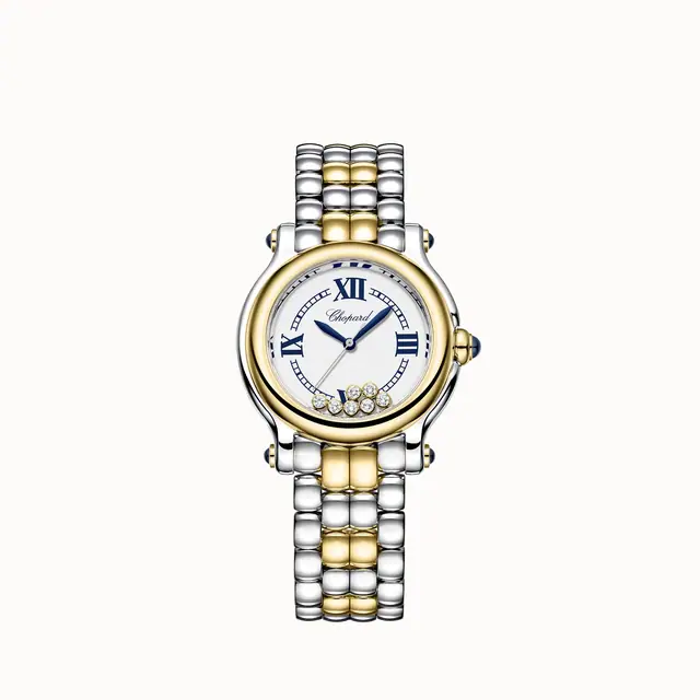 Chopard Happy Sport The First, 33 mm, quartz, ethical yellow gold, Lucent Steel™, diamonds 278640-4001