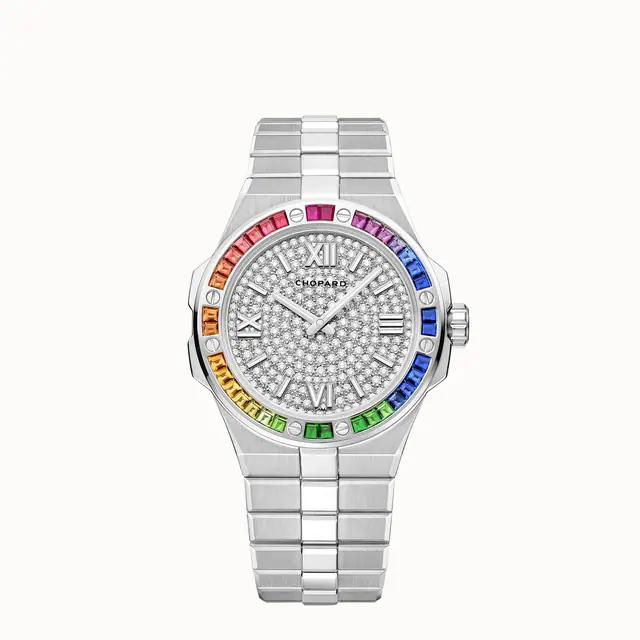 Chopard Alpine Eagle 41, 41 mm, automatic, ethical white gold, diamonds, colored sapphires 295363-1006