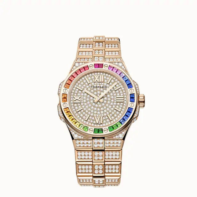 Chopard Alpine Eagle 41, 41 mm, automatic, ethical rose gold, diamonds, colored sapphires 295363-5004