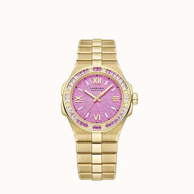 Chopard Alpine Eagle 36 Summit, 36 mm, automatic, ethical yellow gold, pink sapphires 295370-0002
