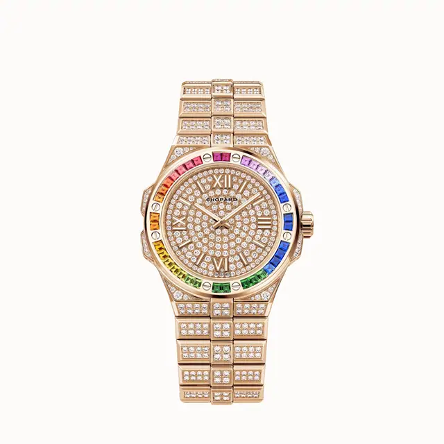 Chopard Alpine Eagle 36, 36 mm, automatic, ethical rose gold, diamonds, colored sapphires 295370-5005
