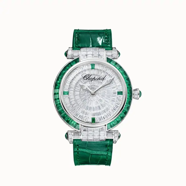 Chopard IMPERIALE Joaillerie, 40 mm, automatic, ethical white gold, diamonds, emeralds 384240-1004