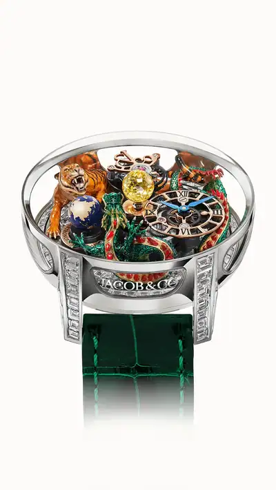 Jacob & Co. Astronomia Dragon — Green Dragon & Tiger II, 18K White Gold and Sapphire Side Panes AS912.30.AA.AA.A