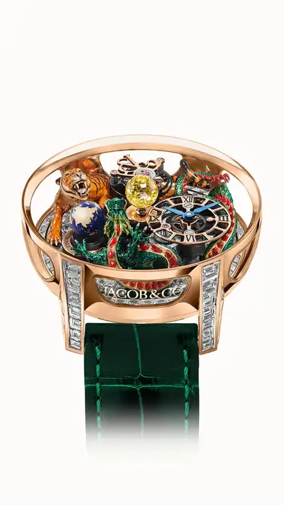 Jacob & Co. Astronomia Dragon — Green Dragon & Tiger II, 18K Rose Gold and Sapphire Side Panes AS912.40.AA.AB.A