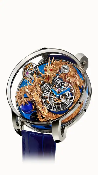 Jacob & Co. Astronomia Dragon — Rose Gold Dragon in Platinum, 950 Platinum and Sapphire Side Panes AT112.60.DR.UA.A