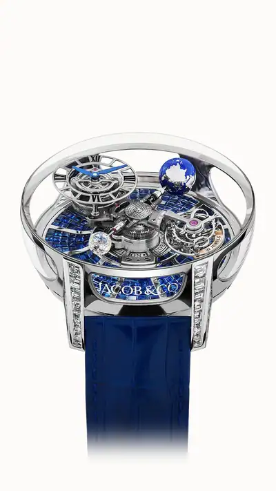 Jacob & Co. Astronomia Tourbillon Baguette — White Gold, Baguette Blue Sapphires AT800.30.BD.BB.C