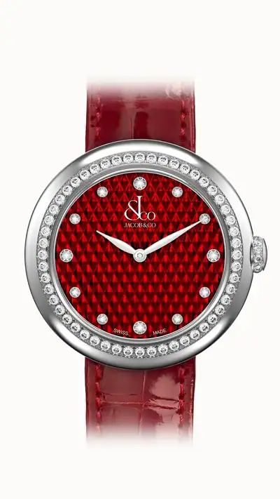 Jacob & Co. Brilliant — Stainless Steel with Red Pyramid Dial BQ015.10.RO.AC.A