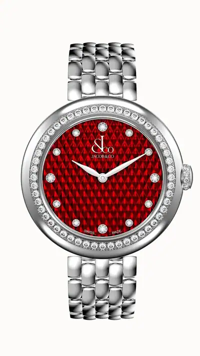 Jacob & Co. Brilliant — Stainless Steel with Red Pyramid Dial (Bracelet) BQ015.10.RO.AC.A10AA