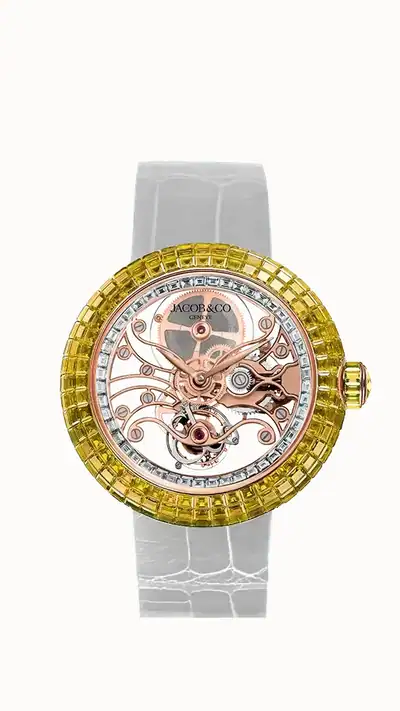 Jacob & Co. Brilliant Skeleton Baguette — Rose Gold - Yellow Sapphires BT542.40.AA.UA.A