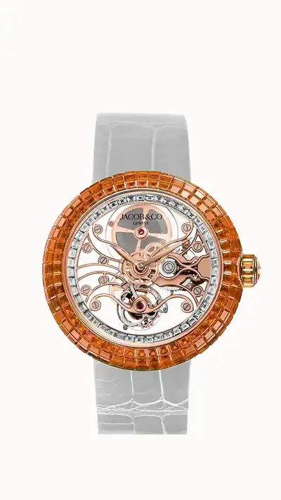 Jacob & Co. Brilliant Skeleton Baguette — Rose Gold - Orange Sapphires BT542.40.AB.UA.A