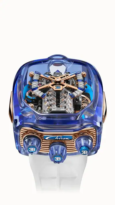 Jacob & Co. Bugatti Chiron Tourbillon Sapphire Crystal — Blue Sapphire Crystal with Rose Gold Backplate BU210.80.AM.UB.B