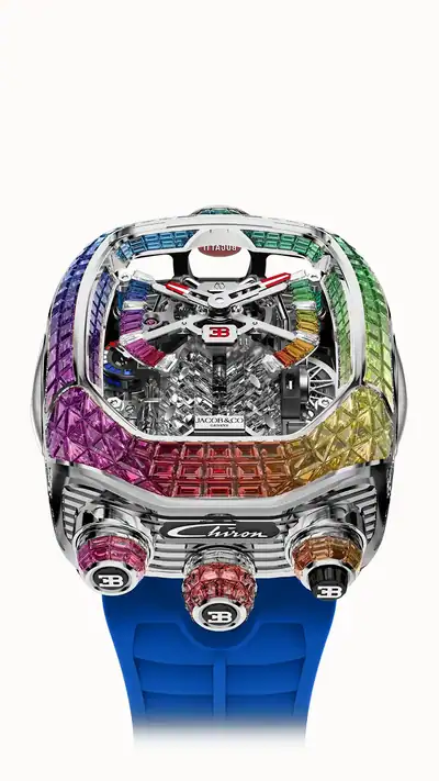 Jacob & Co. Bugatti Chiron Tourbillon Baguette — Rainbow BU800.30.AD.UC.A